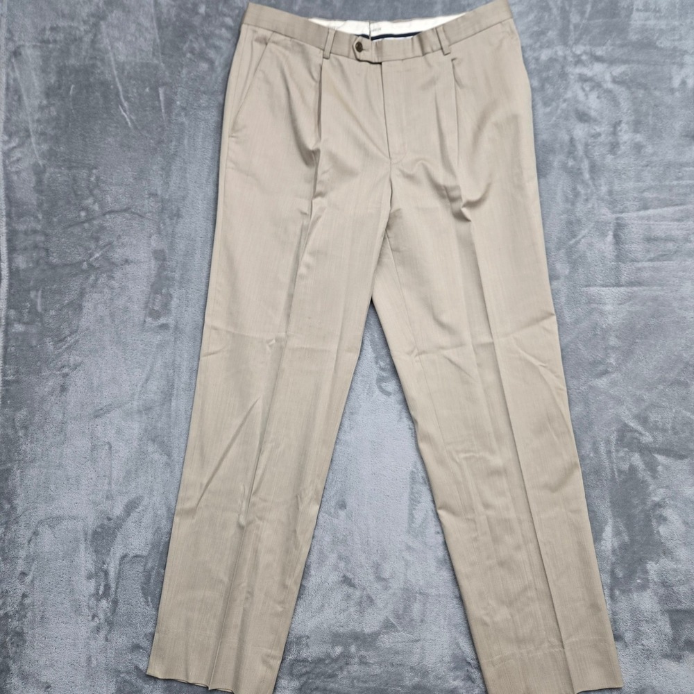 Cremieux Mens Tan Pleated Wool Blend Dress Pants Size 36R Khaki Trousers
